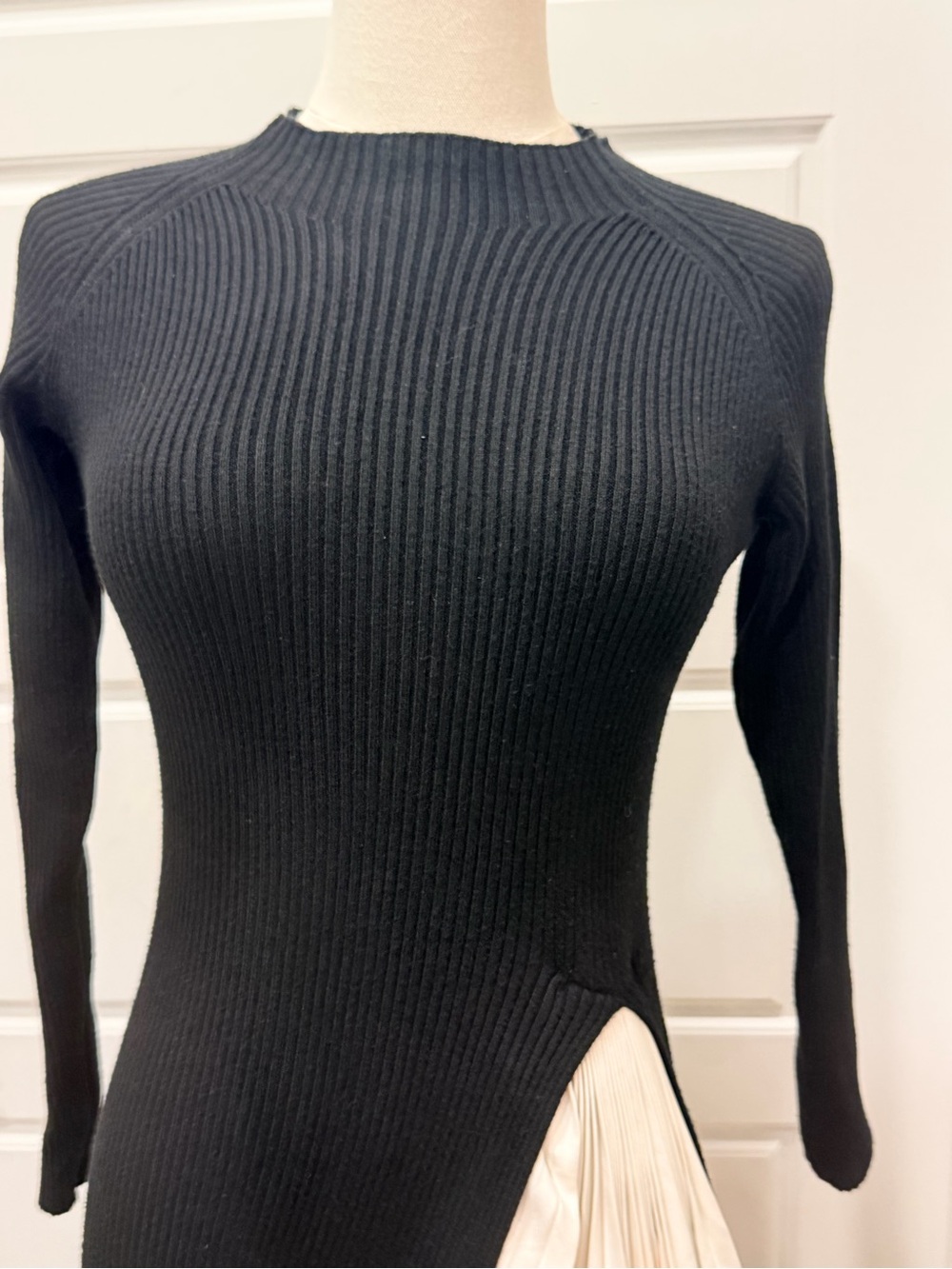 Black Midi Sweater Dress with Orange Ombre Pleat - Picture 4 of 8